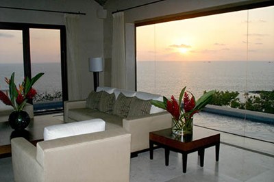 Interior Living Area with Ocean and Sunset View from Luxury Home for Rent in Flamingo, Guanacaste