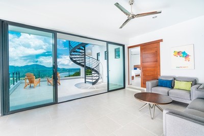 Upstairs Living Area and Balcony of Modern Luxury 4 Bedroom  Ocean View Villa in Guanacaste, Costa Rica