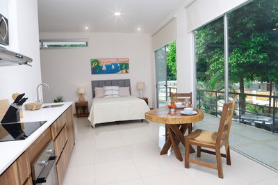 Kitchen to Bed and Balcony View Cedro 3 Rental Villa in Playa Potrero Costa Rica Gated Community