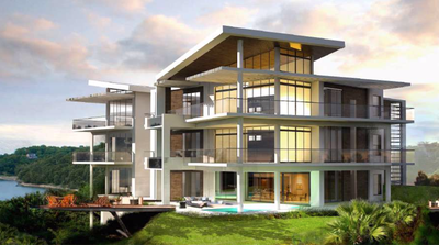 Condo Design of     Oceanfront and Ocean View Drone view of Luxury Condos for Sale on the Central Pacific of Costa Rica
