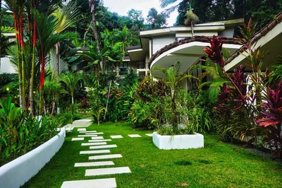 Outside view- luxury condo in Manuel Antonio in sale- Surrounded by beautiful gardens